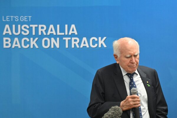 Former prime minister John Howard at a campaign rally in Mona Vale, Sydney on day 30 of his 2025 Federal Election Campaign in the seat of Mackellar, Sunday, April 27, 2025.