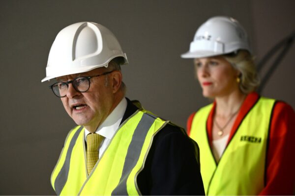 Prime Minister Anthony Albanese (left) and Federal Minister for Housing Clare O’Neil speak to media during a tour of a Housing Australia Future Fund building site at Rosanna in Melbourne, Tuesday, August 12, 2025.