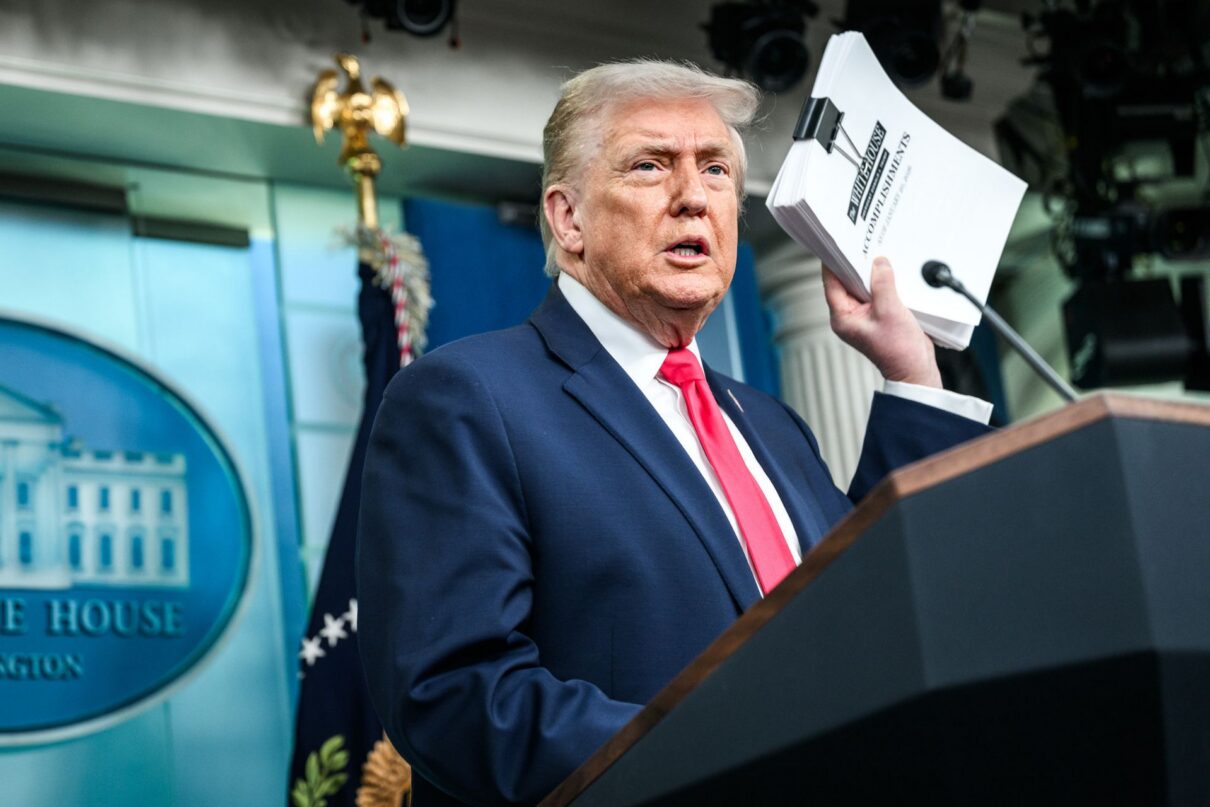 President Donald Trump addresses members of the media in the James S. Brady Press Briefing Room, Tuesday, January 20, 2026. (Official White House Photo by Joyce N. Boghosian)