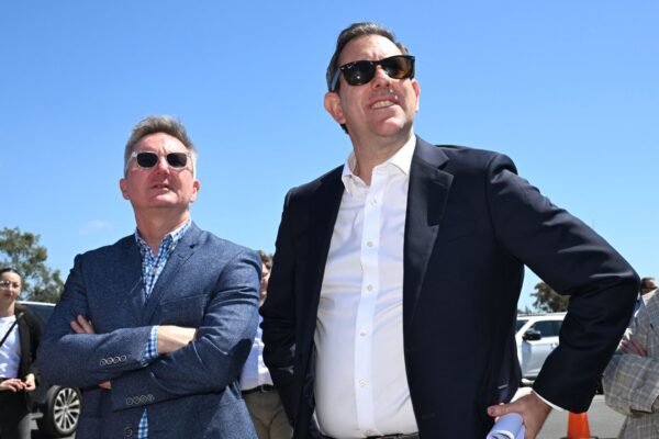 Australian Minister for Climate Change and Energy, Chris Bowen (left) and Treasurer Jim Chalmers (right) are seen at a press conference at the Ampol Lytton Refinery in Brisbane. Wednesday, September 17, 2025. The Albanese Government is investing $1.1 billion to help unlock the economic opportunities on offer from low carbon liquid fuels.