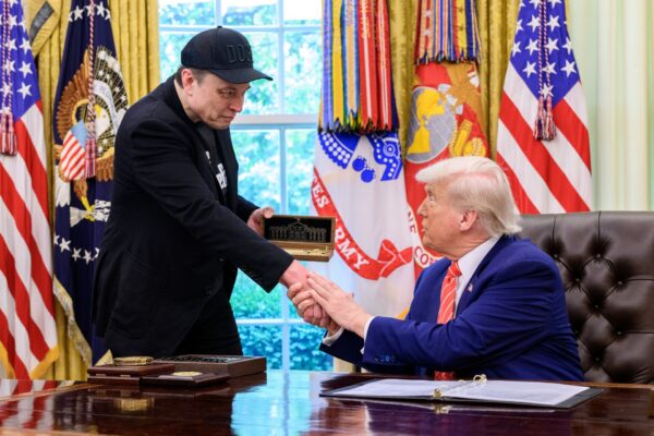 President Donald Trump participates in a press conference with departing DOGE adviser Elon Musk, Friday, May 30, 2025, in the Oval Office. (Official White House Photo by Molly Riley)