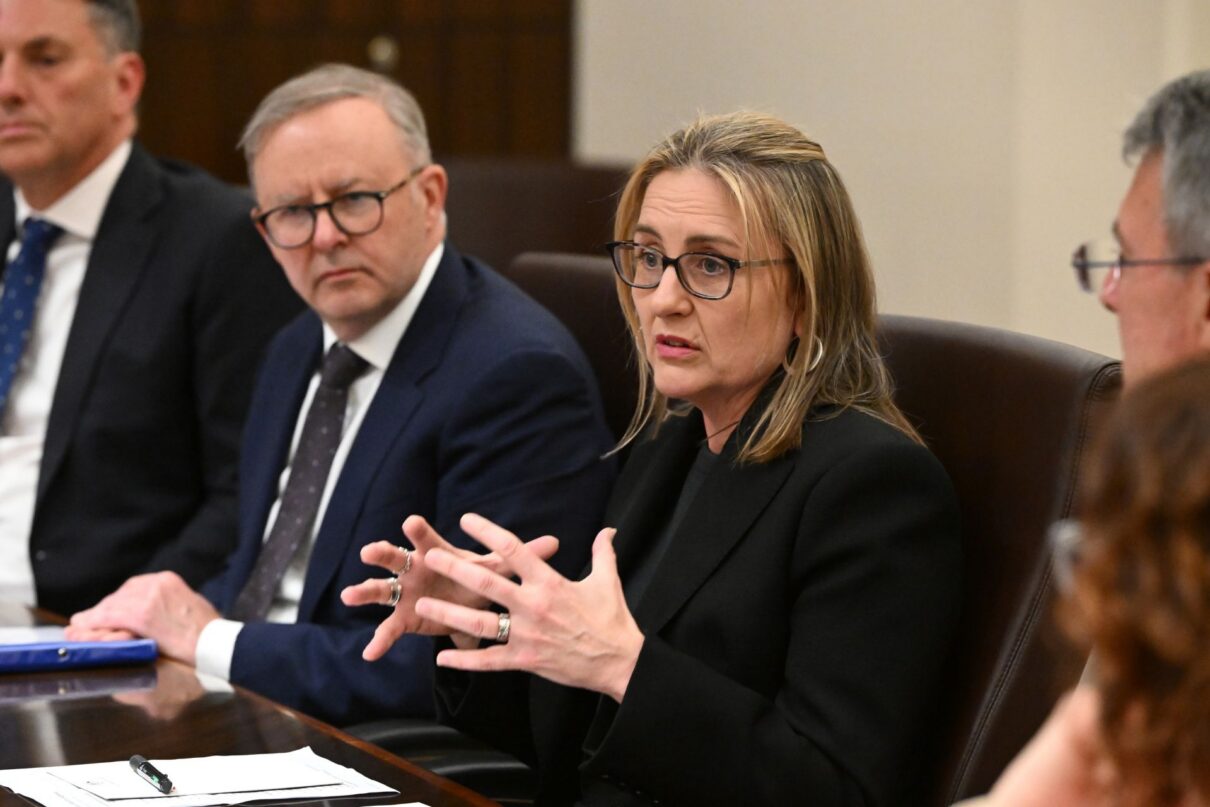Australian Prime Minister Anthony Albanese (left) and Victorian Premier Jacinta Allan during a Ministry Meeting, in Melbourne, Wednesday, October 11, 2023.