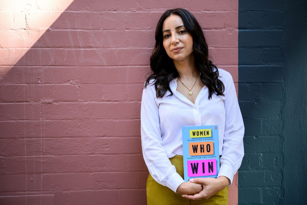 Antoinette Lattouf poses for a photograph with her book 'Women Who Win' in Sydney, Friday, April 10, 2026.