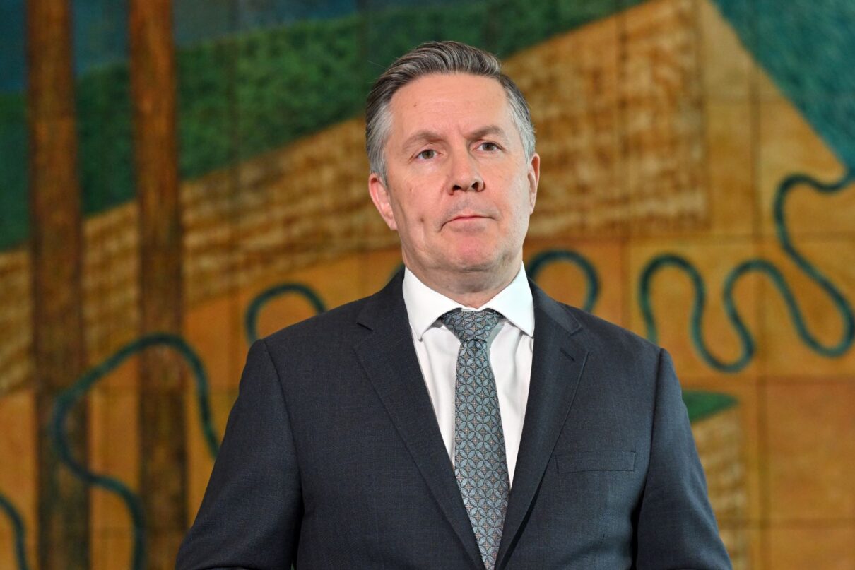 Minister for Health Mark Butler speaks to journalists at a press conference at Parliament House in Canberra, Tuesday, May 12, 2026.