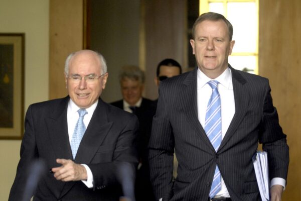 Prime Minister John Howard (left) and treasurer Peter Costello during a press conference in Canberra, Wednesday, Aug. 8, 2007, responding to the reserve bank's decision to lift interest rates by 0.25%.
